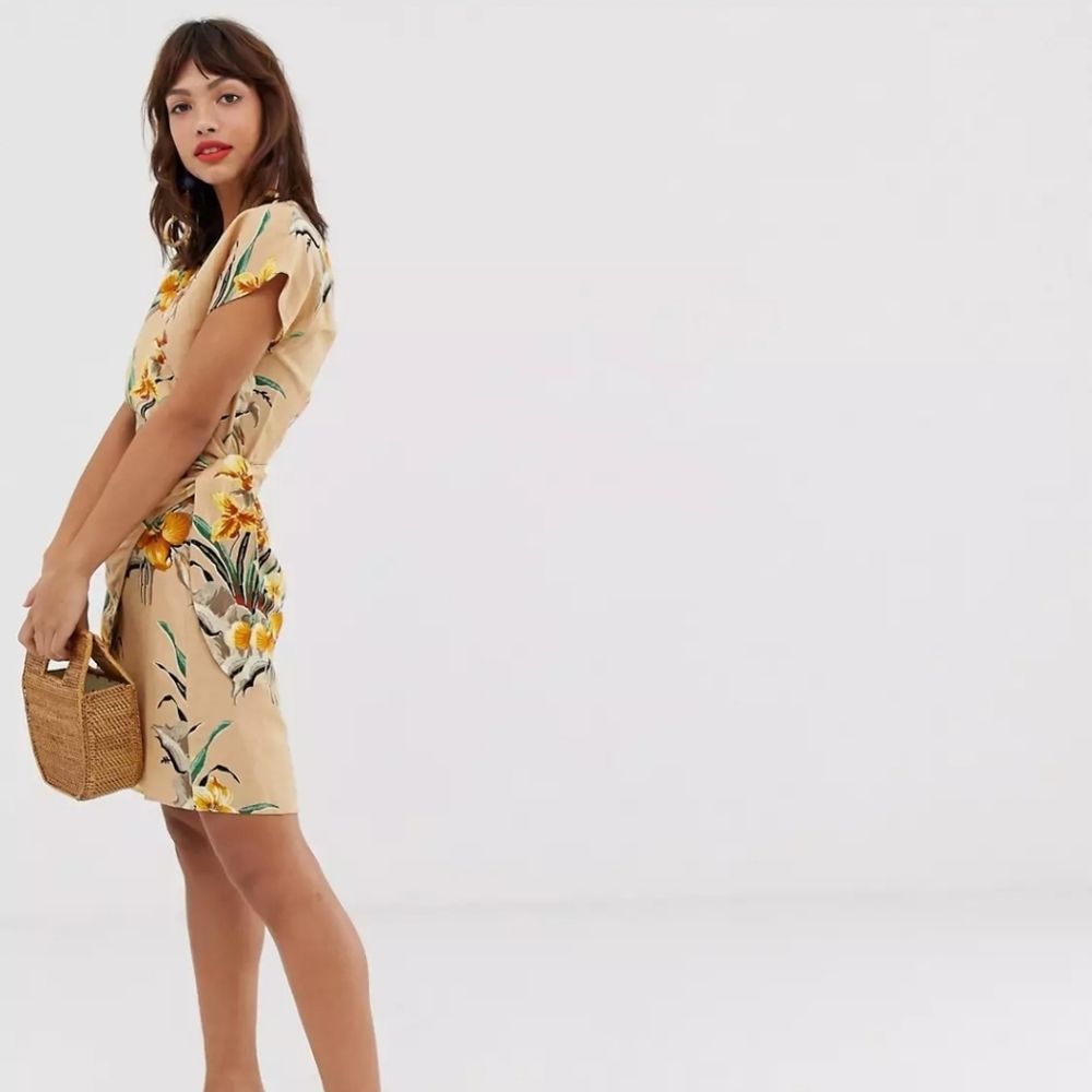 & Other Stories Linen Blend Wrap Mini Dress - Picture 2 of 6